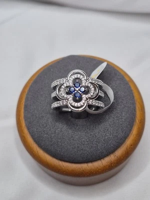 Anillo Bomb Party Sept Talla 7 Atado En Relámpago RG51348 Zafiro Sobre Rodio Pl  Foto 1 de 4