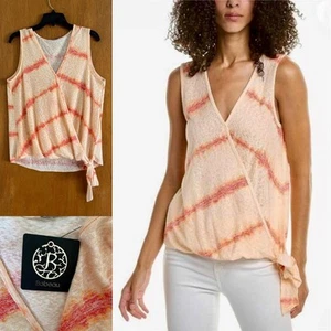 BOBEAU Faux Wrap Sleeveless Summer Top Women's L M? Peach Tie Dye Soft Slub Knit - Picture 1 of 6