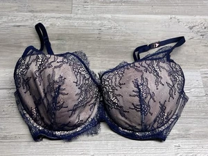 Reggiseno Victoria's Secret tuffo imbottito pizzo blu beige foderato nuovo con etichetta taglia 34DD - Foto 1 di 5