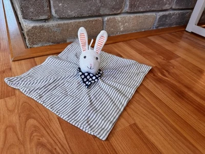 Ikea Leka Gris Blanco Rayas Conejito Conejo Azul Marino Bufanda Manta de Seguridad Lovey 11" Foto 1 de 4