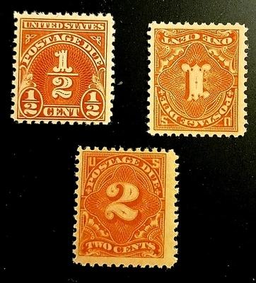 Scott #  J69 , J61 & J62 -  3 POSTAGE DUE 1/2 , 1  & 2 CENT  STAMPS  - VF/OG/MNH - Image 1 of 4