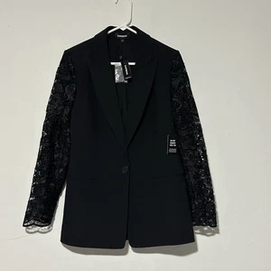 Giacca blazer con maniche in pizzo all'uncinetto spalmata Express $148 nuova con etichette taglia 10 - Foto 1 di 6