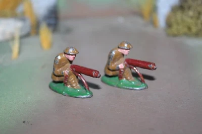 RARO PAR TEMPRANO DE SOLDADOS DE JUGUETE DE PLOMO BARCLAY ARRODILLADOS AMETRALLADORAS-1930 Foto 1 de 4