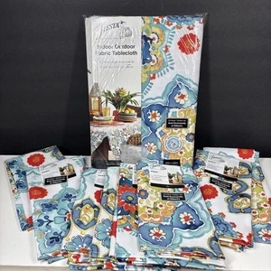 Tovaglia Fiesta da interno esterno blu turchese rosso 60" x 84" oblunga 8 tovaglioli - Foto 1 di 4