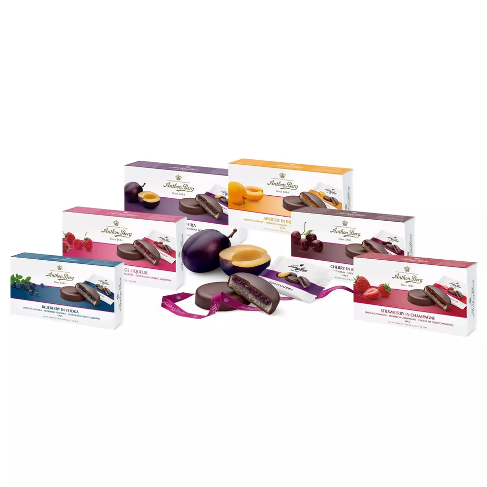 6x Anthon Berg Chocolate Covered Marzipan Dessert in Six Flavors 220g / 8oz - Image 1 of 1