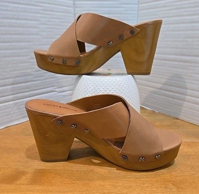 Lucky Brand Womens Takara Tan Leather Clogs Shoes 9.5M Leather Sexy Summer - Image 1 of 4