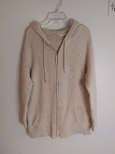Soft Surroundings Hooded Wool Blend Zip Up Sweater Sz Medium Tan - Picture 1 of 4