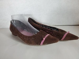 Kate Spade Size 8 B Brown Suede Cutout Flats Pink Accent Knot - Picture 1 of 17