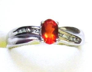 Mexican Crimson Fire Opal & Zircon Ring / size 8.5 / 925 Sterling Silver /0.35ct - Picture 1 of 5