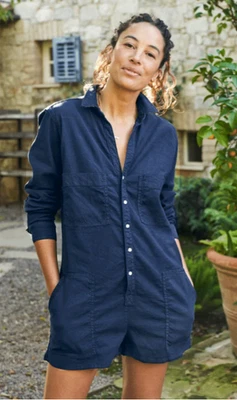 Frank & Eileen Ireland Playsuit Womens Medium Blue Linen Button-Up Romper Casual - Image 1 of 4