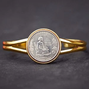 US 2003 Alabama State Quarter Coin Gold Plated Cuff Bracelet - Beautiful - Picture 1 of 4