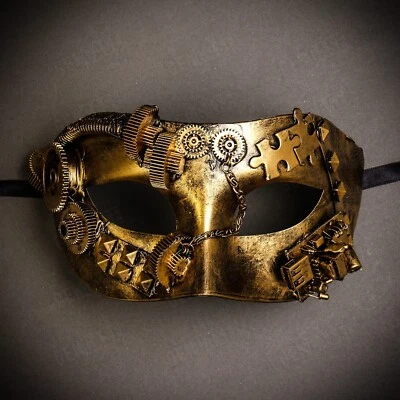 Steampunk Costume Party Masquerade Mask Phantom Venetian Half Face Mask - Gold - Image 1 of 3