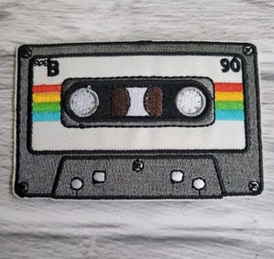 1990s Vintage Retro Style Rainbow Cassette Tape Embroidered Iron on Patch - Picture 1 of 2