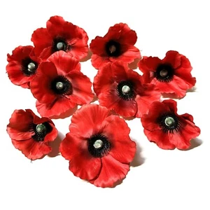 9 Artificial Red Poppy Flowers - Realistic Fake Faux Meadow Flowers Craft Decor - Picture 1 of 4