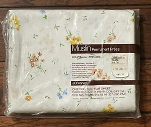 VTG 1970s JC PENNEY Muslin Full Size Flat Sheet Floral Cora 81x96” NEW/SEALED - Picture 1 of 4