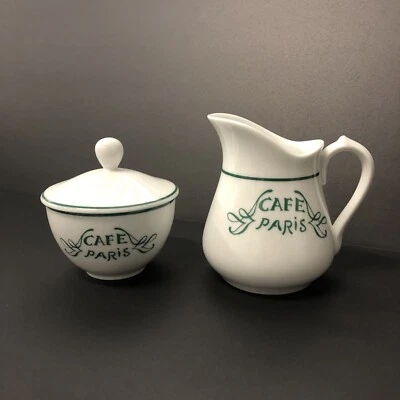 Green Café Paris Limoges Set Crema y Azúcarero de Bernardaud Hecho en Francia Foto 1 de 4