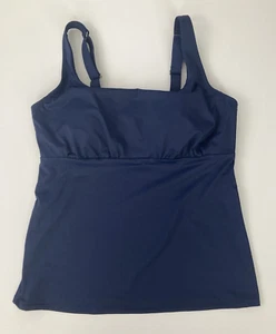 Lands End Square Neck Tankini 12D Underwire Swim Top Padded Cups Navy Adj Straps - Picture 1 of 15