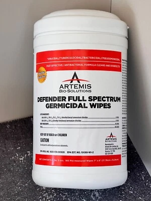 Artemis Bio Defender Full Spectrum Germicidal Wipes 160 Ct 6" x 7" Hospital - Image 1 of 4
