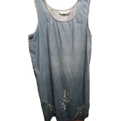 VTG Jane Ashley  Maxi Jumper Denim Dress Plus 2X Embroidered Flowers - Image 1 of 4