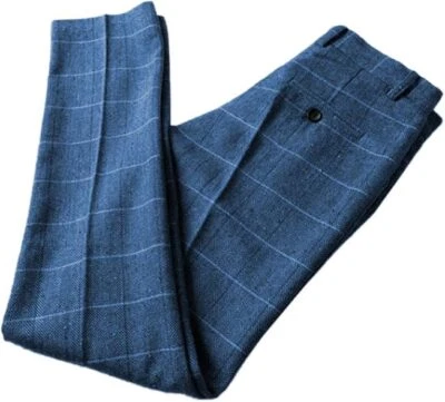 Pantalones de vestir a cuadros de tweed espiga calce clásico cintura ajustable para hombre Foto 1 de 4