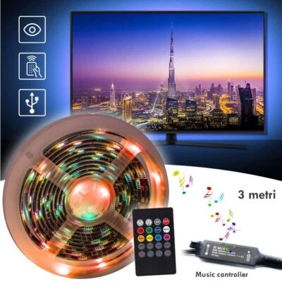 Striscia LED luce RGB per retroilluminazione controller musicale TV USB 3MT IP55 - Immagine 1 di 4