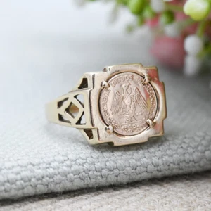 Vintage 9ct Gold Mexican Fantasy Coin Signet Ring - Maximiliano Emperador - Picture 1 of 7