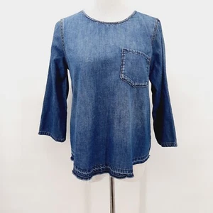 Top Madewell Denim Drop crudo dobladillo manga 3/4 talla pequeña - Imagen 1 de 6