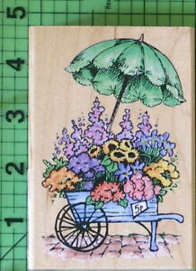 Flower Cart P013 Wood Mounted rubber stamp by Stampendous 1996