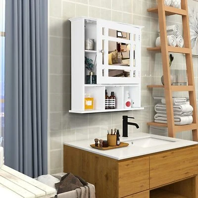 Bathroom Wall Mount Medicine Cabinet with Mirror Door and Adjustable Shelf White - Image 1 of 4