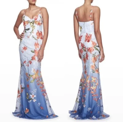Vestido de sirena Marchesa Notte bordado floral Ombré en azul polvo talla 16 $895 Foto 1 de 4