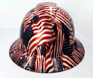 Custom Ridgeline Wide Brim Hard Hat OSHA Hydro Dipped USA AMERICAN FLAGS SICK - Picture 1 of 6