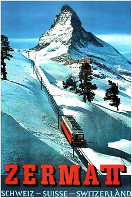 Zermatt - Switzerland - Vintage Travel Poster, Retro Posters - Image 1 of 4