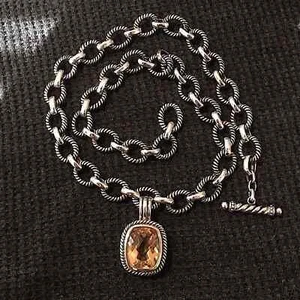 Facettierter Citrin Edelstein und Sterlingsilber Kabel Glieder Halskette - Bild 1 von 12