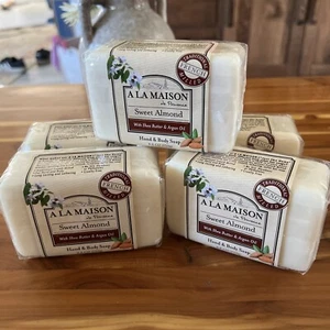 A La Maison French-Milled Sweet Almond Bar Soap ~ Moisturizing ~ Large 8.8oz X 5 - Picture 1 of 1