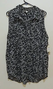 Terra & Sky Women's Plus Sleeveless Camp Shirt Black & White Size 1X (16W-18W) - Picture 1 of 17