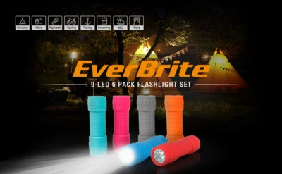 EverBrite 9-LED Flashlight 6PCS Compact Handheld Torch Assorted Colors w/Lanyard - Image 1 of 4