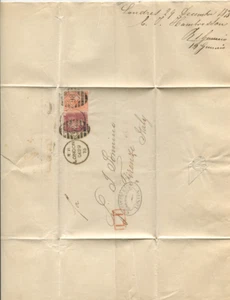 1875 Entire Letter London Florence 4d 1d Duplex L1 Boxed Handstamp Late Fee Paid - Picture 1 of 5