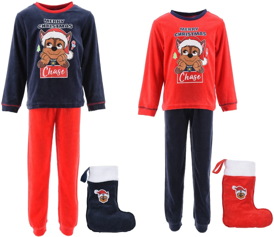 Paw Patrol Pyjamas Chase Boys Fleece Christmas Gift Box Set with Stocking SALE - Image 1 of 1