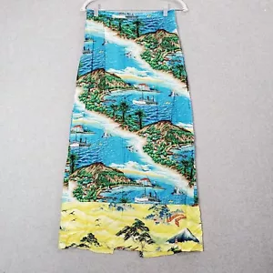 VINTAGE Clio Women Skirt Medium Blue Hawaiian Scenic Rayon Maxi Made in USA NWT - Picture 1 of 12
