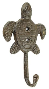 Large Sea Turtle Cast Iron Wall Hook 7" Rustic Brown Ocean Home Decor Nautical - Picture 1 of 3