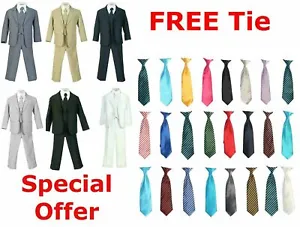 Boys Navy Suits Kids Formal Dress Toddler All Sizes Choose Your Free Color Tie - Picture 1 of 9