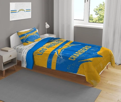 Los Angeles Chargers NFL Slanted Stripe 4-Piece Twin Bed Set - W11920202534 Cover