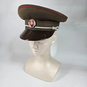 Cappello Vintage Slovacchia Aeronautica Militare Visiera Corda Distintivo Stemma Repubblica Ceca Armato - Foto 1 di 16