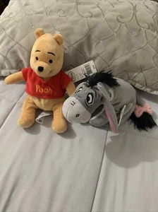 BNWT New Disney Store Winnie the Pooh 2 Mini Bean Bags Soft Toys Pooh & Eeyore - Picture 1 of 4