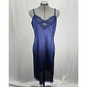 Vintage Heiress Navy Blue Silky Nylon Feel Lace Trim Nightgown Slip Lingerie - Picture 1 of 6