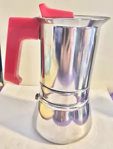 Olla de café espresso superior de acero inoxidable inox Vev Vigano de colección 6 oz mango rojo Italia - Imagen 1 de 8