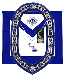 FREIMAURER BLAUER LOGENOFFIZIER JUNIOR STEWARD SCHÜRZE SILBER KETTE HALSBAND UND SCHMUCK - Bild 1 von 3