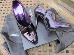 SEBASTIAN purple SHOE BOOTS Spike Heels PATENT LEATHER ankle zip uk5.5 bnib £495 - Picture 1 of 3