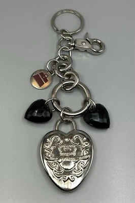 Kathy Van Zeeland Handbag Charms Silver Tone Keyring Keychain Fob w/Black Hearts - Image 1 of 2
