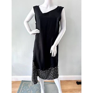 Pure DKNY asymmetrisches schwarzes Seidenkleid neu mit Etikett ärmellos gemischter Druck Größe Large - Bild 1 von 11